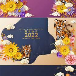 New year 2022 year of the tiger red and gold flower in vector