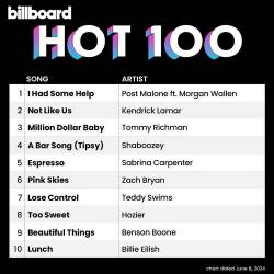 Billboard Hot 100 Singles Chart (08-June-2024) (2024) - Pop, Dance, Rock, Hip Hop, RnB, Country