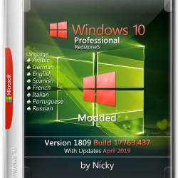 Windows 10 Pro RS5 x64 v.1809.17763.437 Modded by Nicky (RUS/MULTi8/2019)