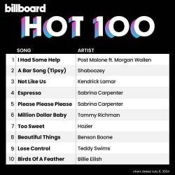 Billboard Hot 100 Singles Chart (06-July-2024) (2024) - Pop, Dance, Rock, RnB, Hip Hop, Country