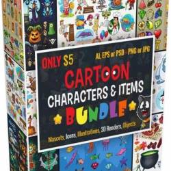 Creative Market - Cartoon Characters & Items Bundle