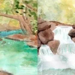 Rivers And Waterfalls In Watercolor