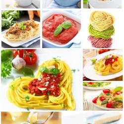 Dishes with different types of pasta stock photo