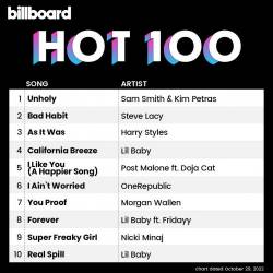 Billboard Hot 100 Singles Chart (29-October-2022) (2022) - Pop, Dance, Rock, Hip Hop, RnB, Country